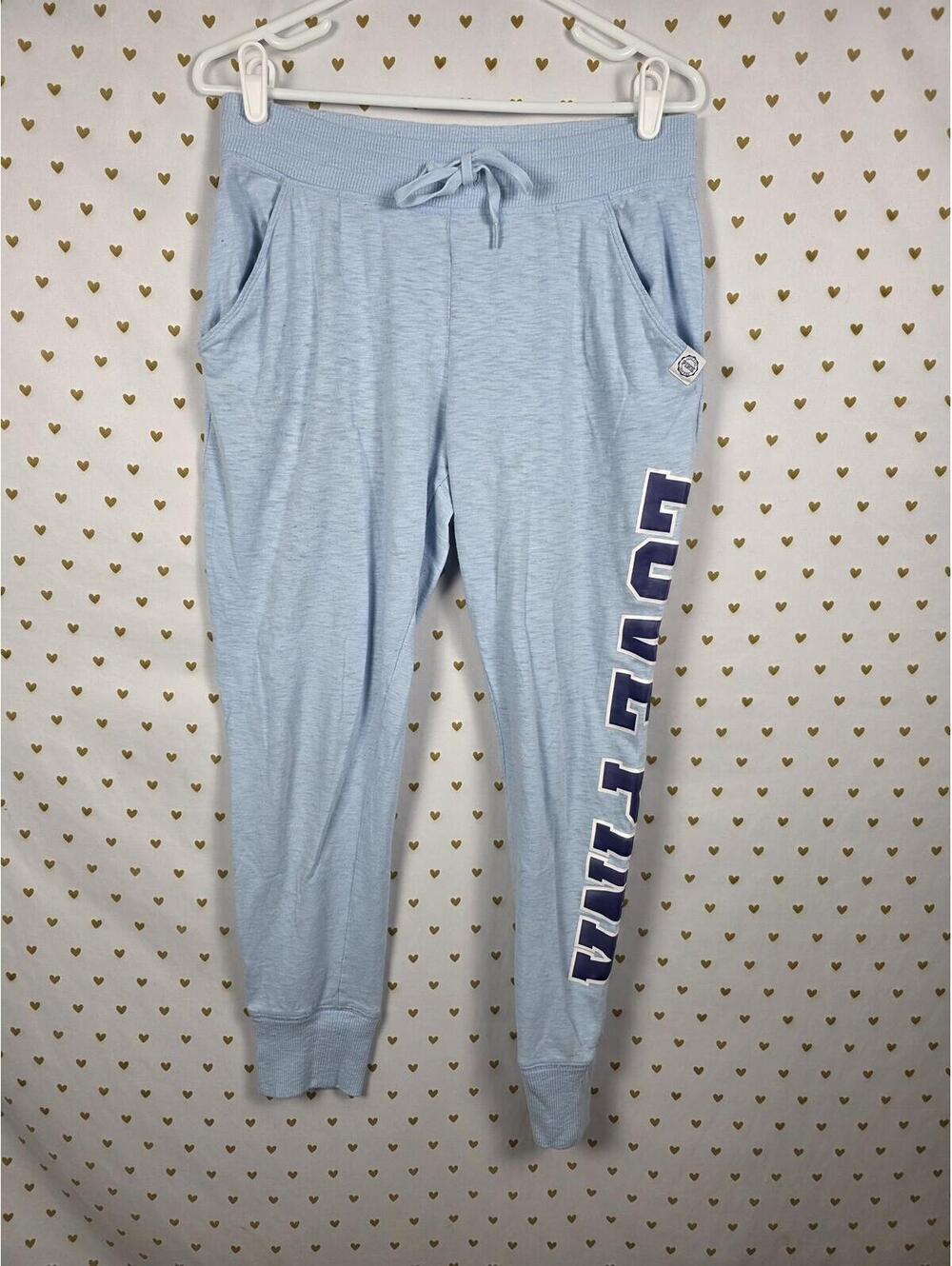 Victorias Secret PINK LOVE Blue Medium Tapered Joggers Sweats Sweatpants
